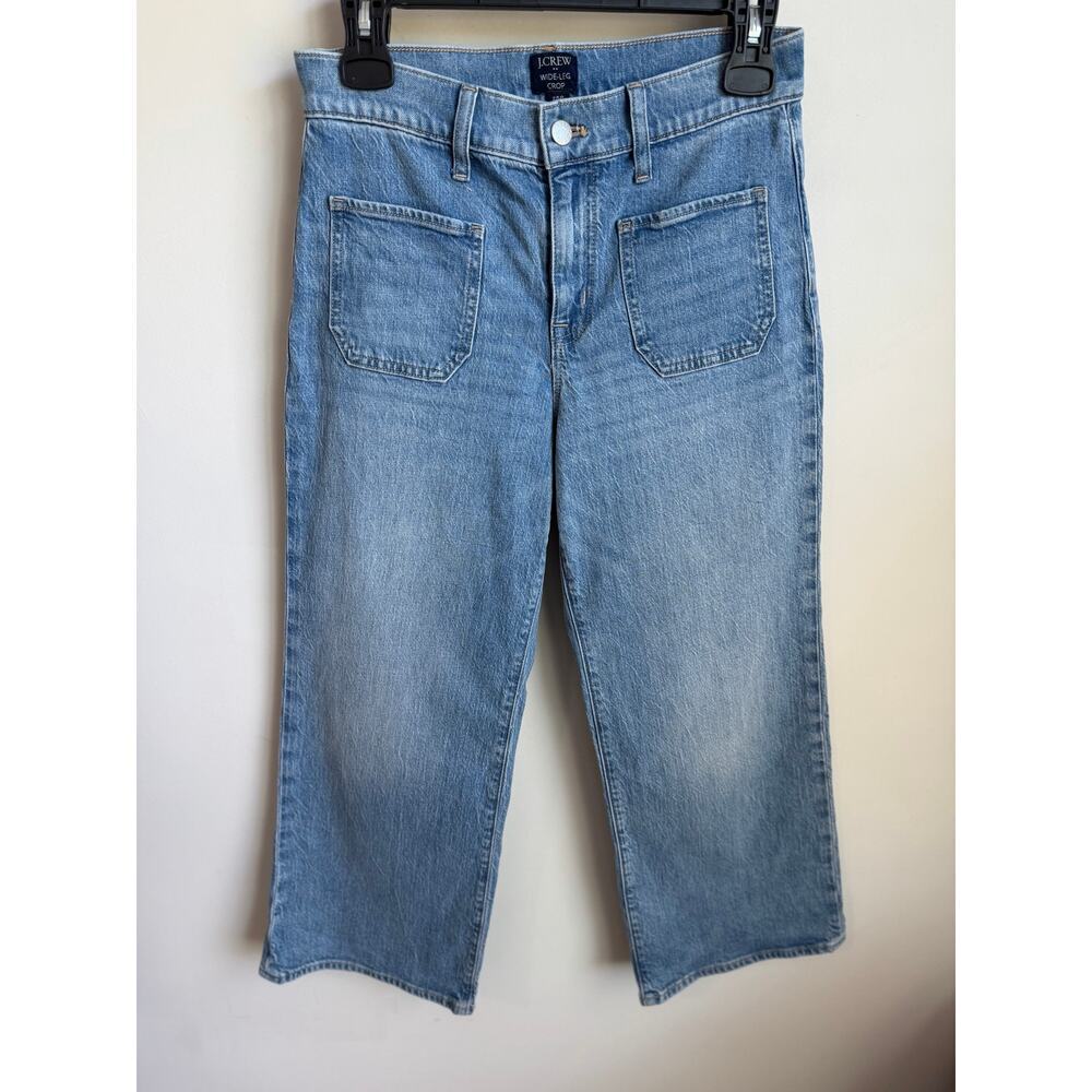J. Crew High Waisted Button Fly Point Sur Denim Wide Leg Crop Jeans Blue 25P - Picture 2 of 10